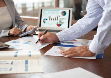 business team meeting and checking balance. accounting internal audit concept.